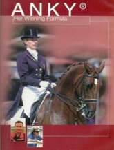 Cover of the DVD 'HER WINNING FORMULA' by ANKY VAN GRUNSVEN featuring a rider in dressage attire mounted on a horse, with a red and white background.